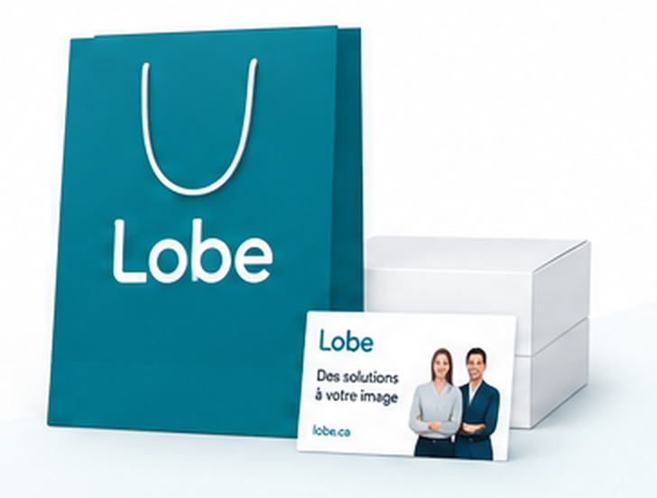 Sac promotionnel Lobe, boîte et carte d'affaires